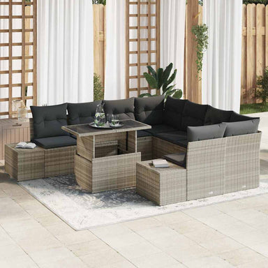 Tuin Sofa Set 9 st Licht Grijs en Donker Grijs poly rattan