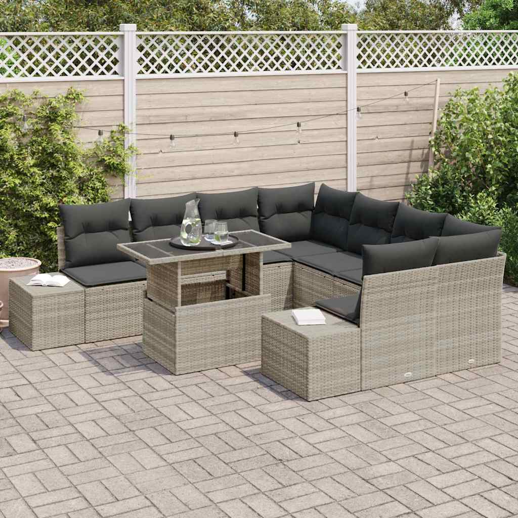 Tuin Sofa Set 9 st Licht Grijs en Donker Grijs poly rattan