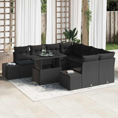 Tuin Sofa Set 9 st Zwart poly rattan