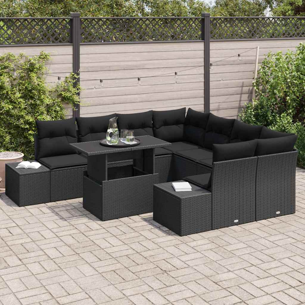 Tuin Sofa Set 9 st Zwart poly rattan