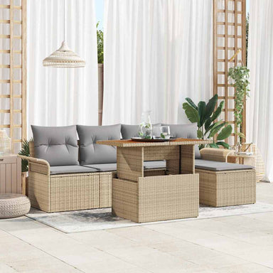 Tuin Sofa Set 6 st Beige Poly riet