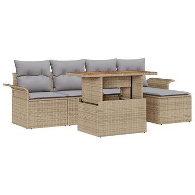 Tuin Sofa Set 6 st Beige Poly riet