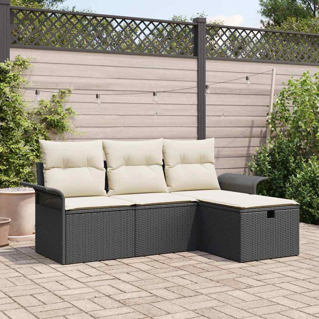 Tuin Sofa Set 4 st Zwart en Crème poly rattan