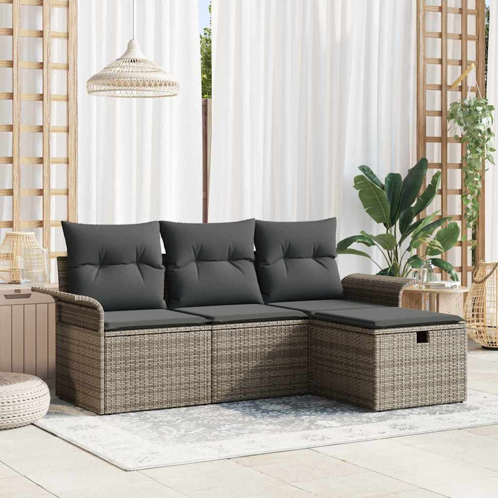 Tuin Sofa Set 4 st Grijs poly rattan