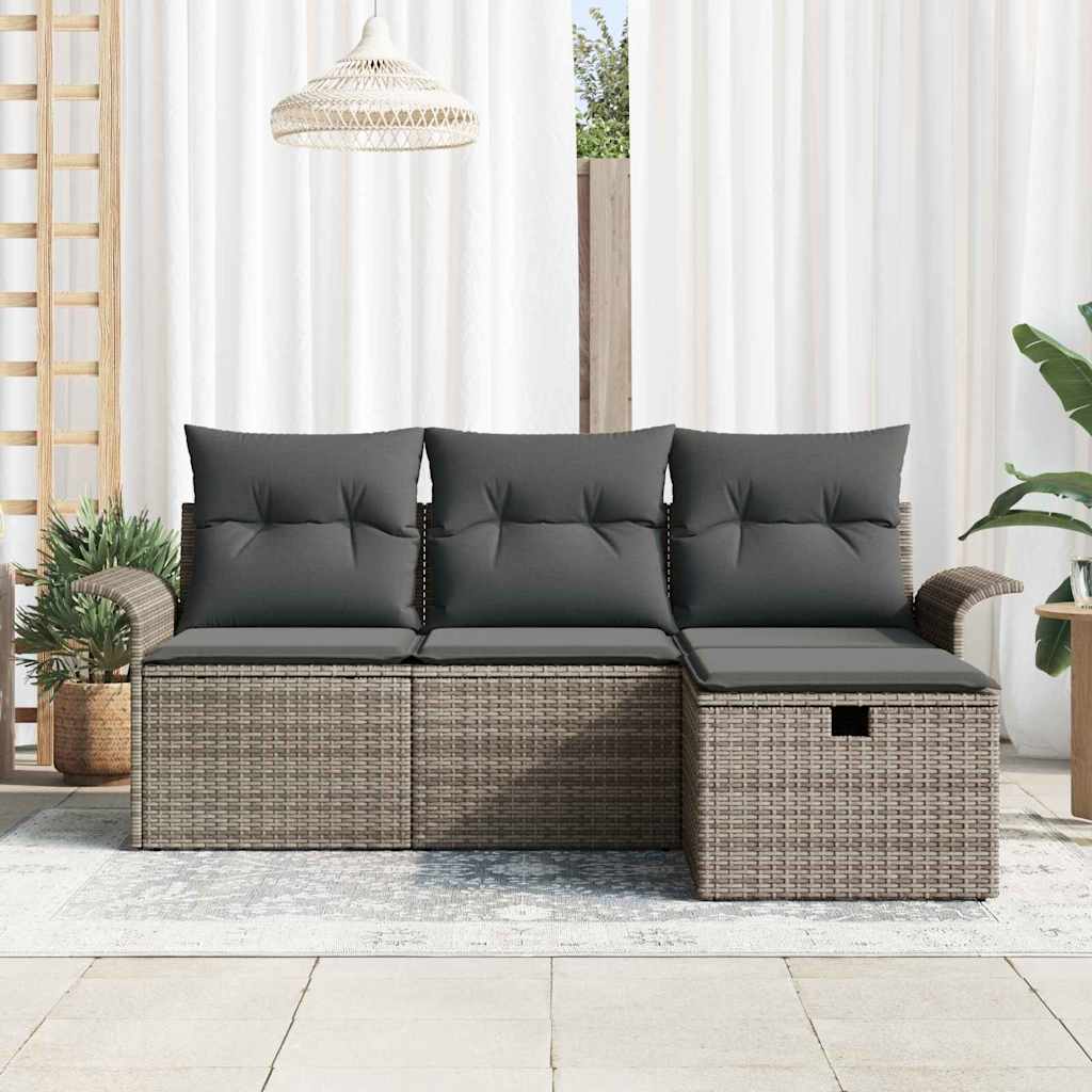Tuin Sofa Set 4 st Grijs poly rattan