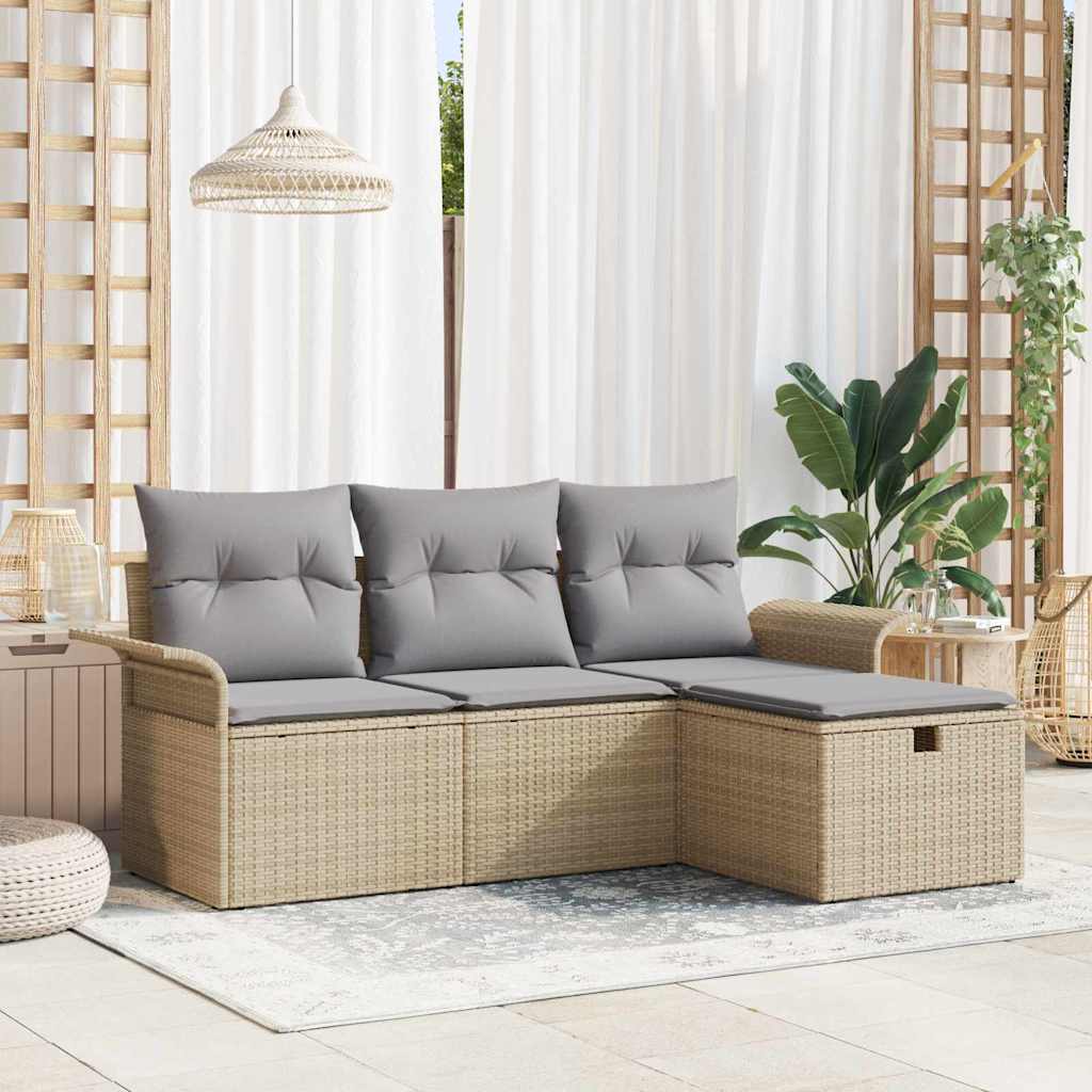 Tuin Sofa Set met kussen 4 pcs Beige en Licht Grijs poly rattan