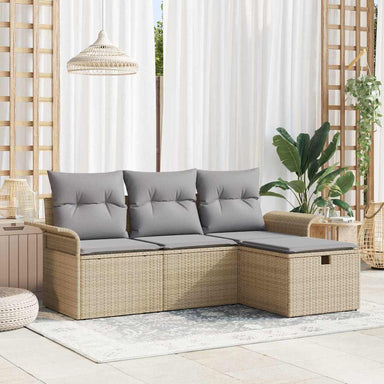 Tuin Sofa Set met kussen 4 pcs Beige en Licht Grijs poly rattan