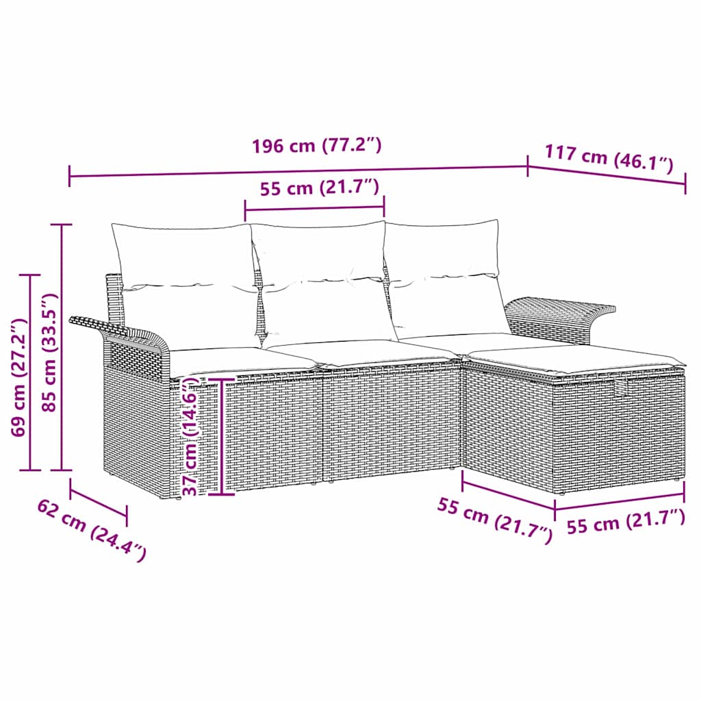 Tuin Sofa Set met kussen 4 pcs Beige en Licht Grijs poly rattan