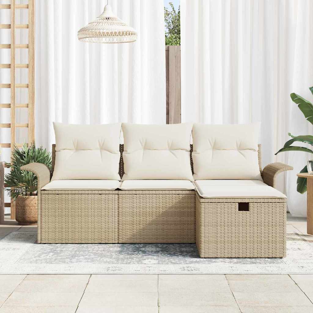 Tuin Sofa Set 4 st Beige en Crème poly rattan