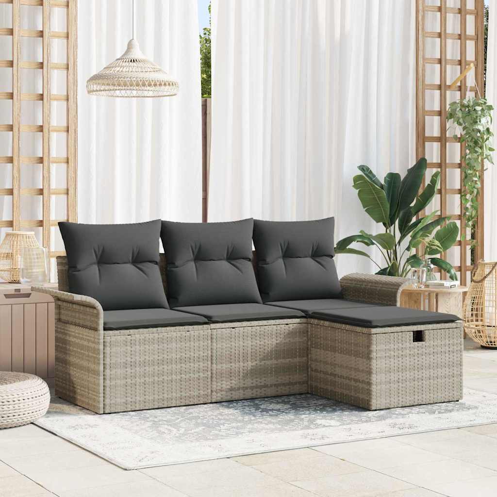 Tuin Sofa Set met kussen met opslag 4 pcs Lichtgrijs Poly riet