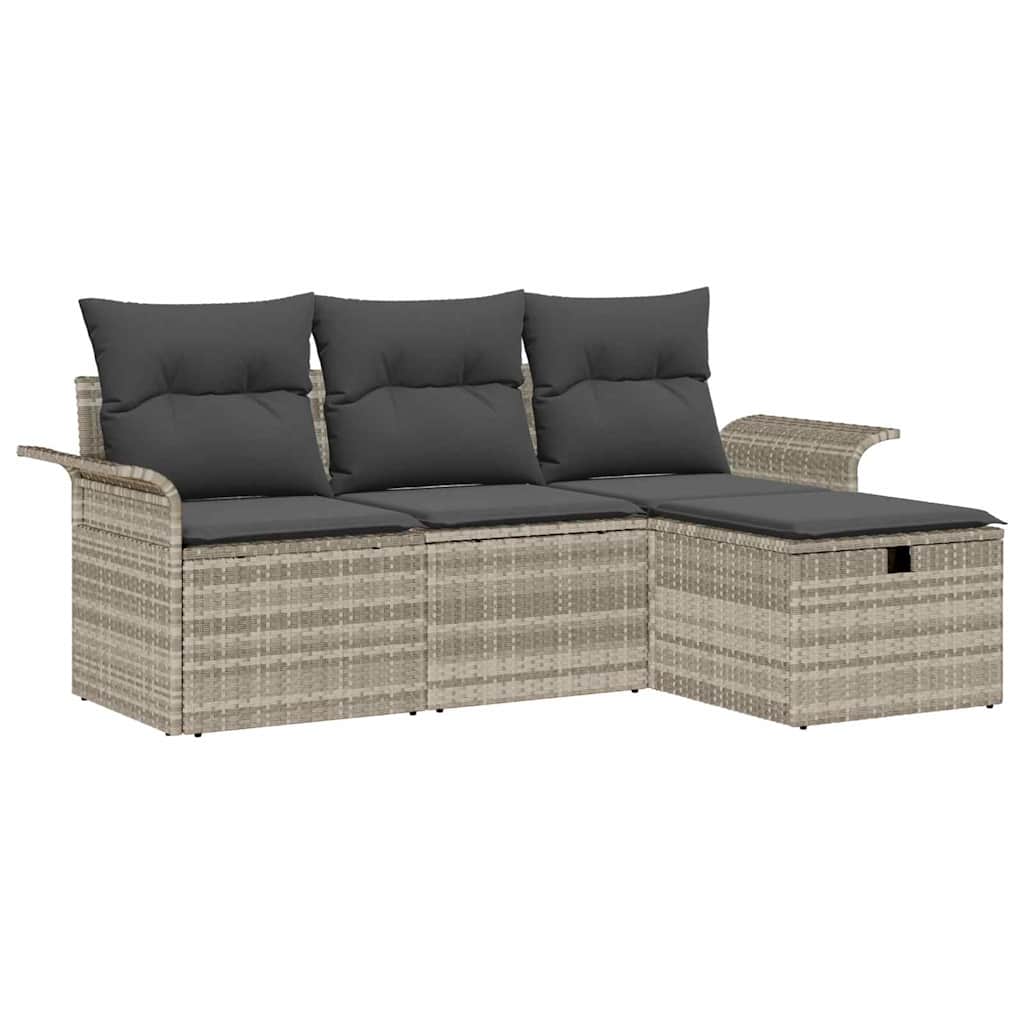 Tuin Sofa Set met kussen met opslag 4 pcs Lichtgrijs Poly riet