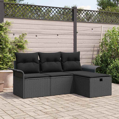 Tuin Sofa Set 4 st Zwart poly rattan