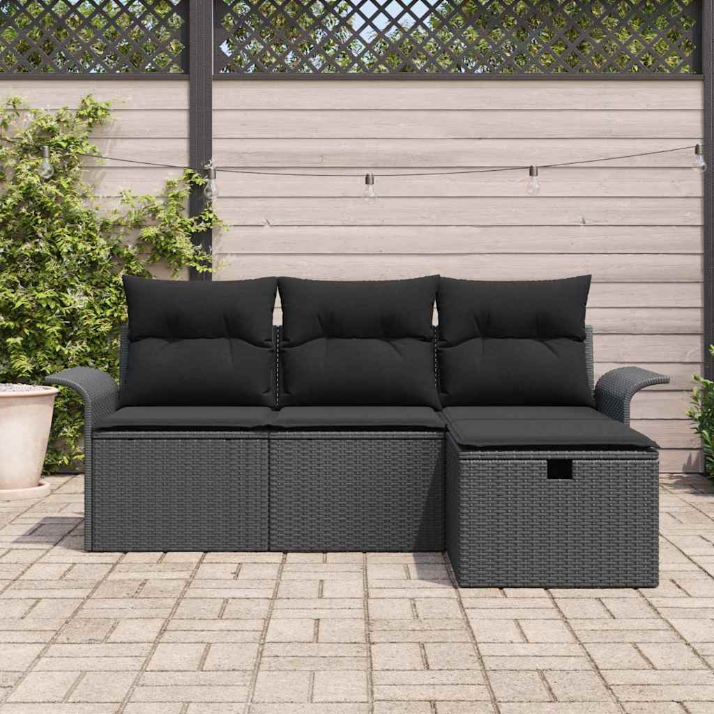 Tuin Sofa Set 4 st Zwart poly rattan