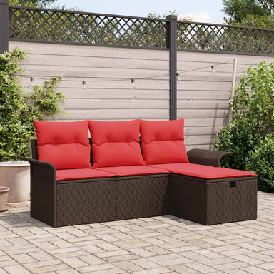 Tuin Sofa Set 4 st Bruin en Rood poly rattan