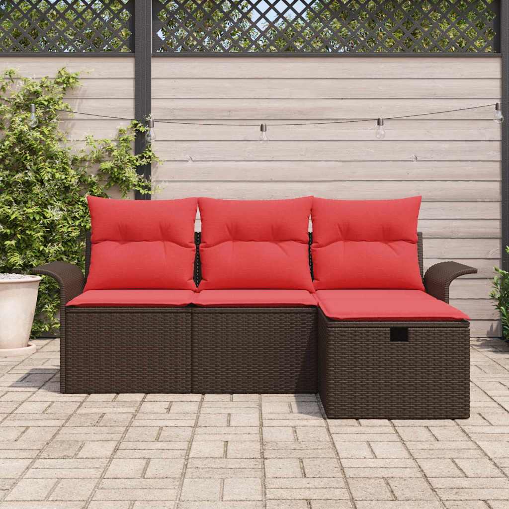 Tuin Sofa Set 4 st Bruin en Rood poly rattan