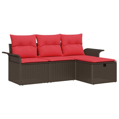 Tuin Sofa Set 4 st Bruin en Rood poly rattan