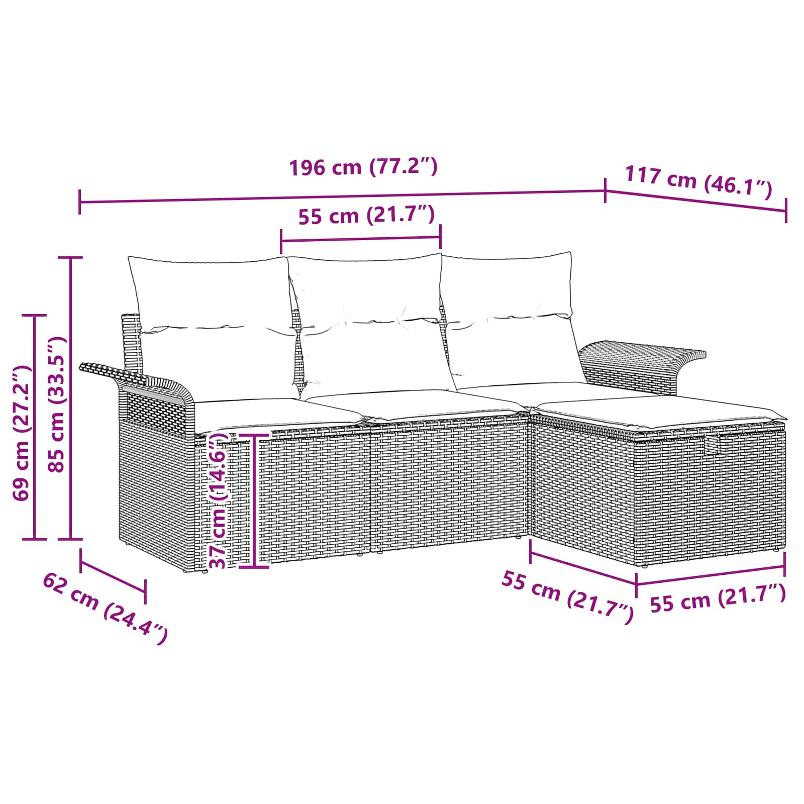 Tuin Sofa Set 4 st Bruin en Rood poly rattan