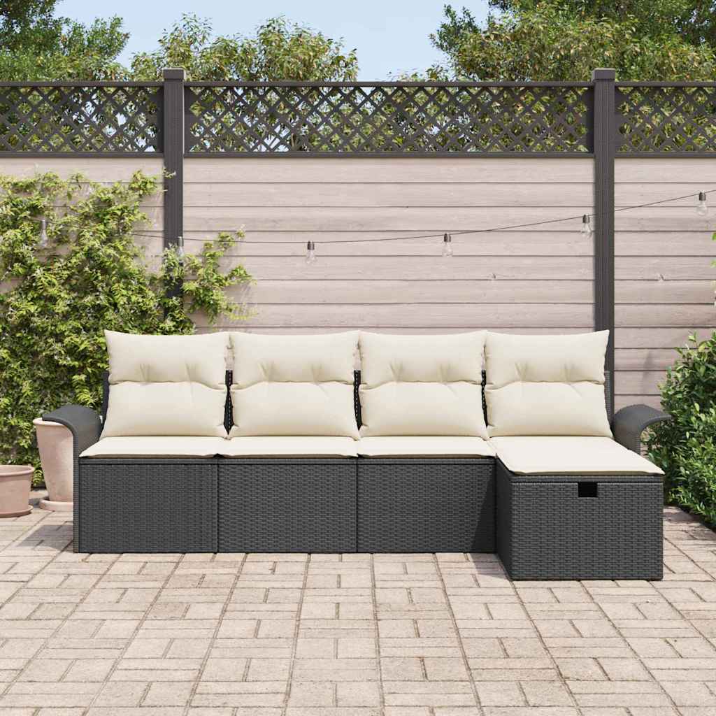 Tuinbankenset 5 st Zwart en Crème poly rattan