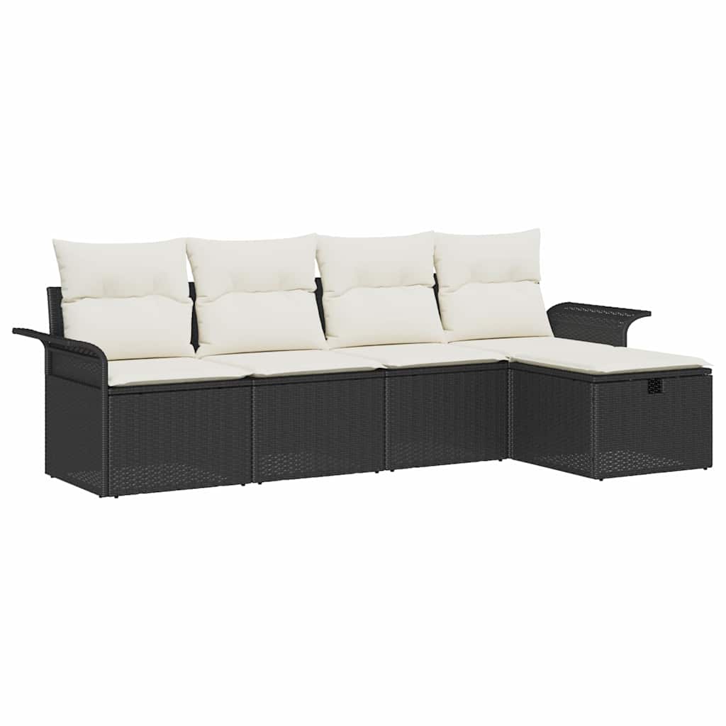 Tuinbankenset 5 st Zwart en Crème poly rattan