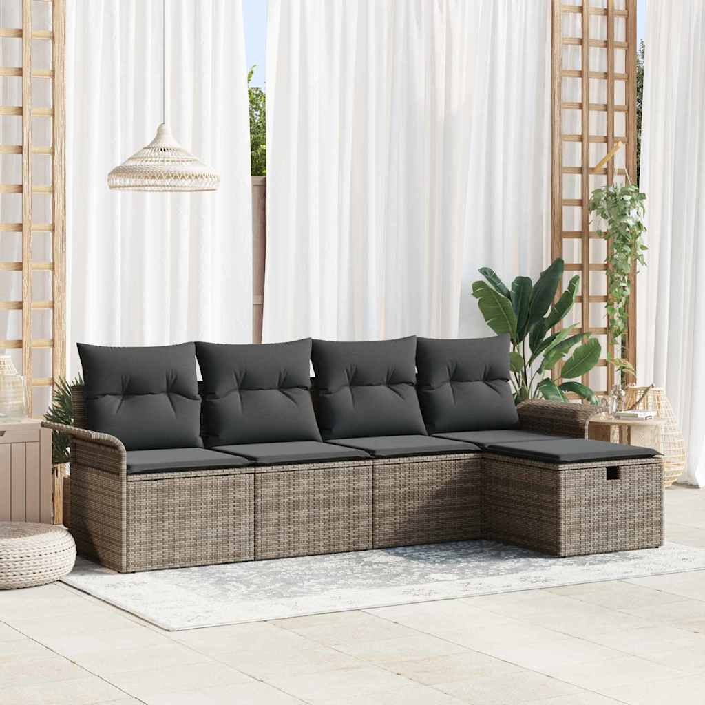 Tuinbankenset 5 st Grijs poly rattan