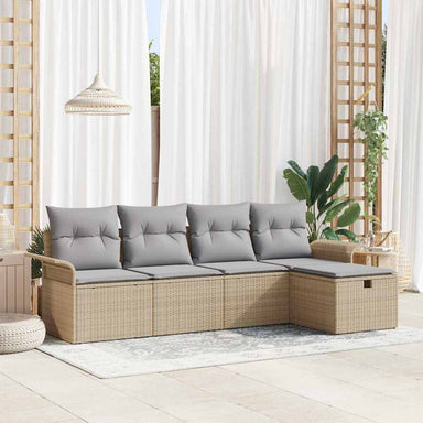 Tuinbankenset met kussen 5 pcs Beige en Licht Grijs poly rattan