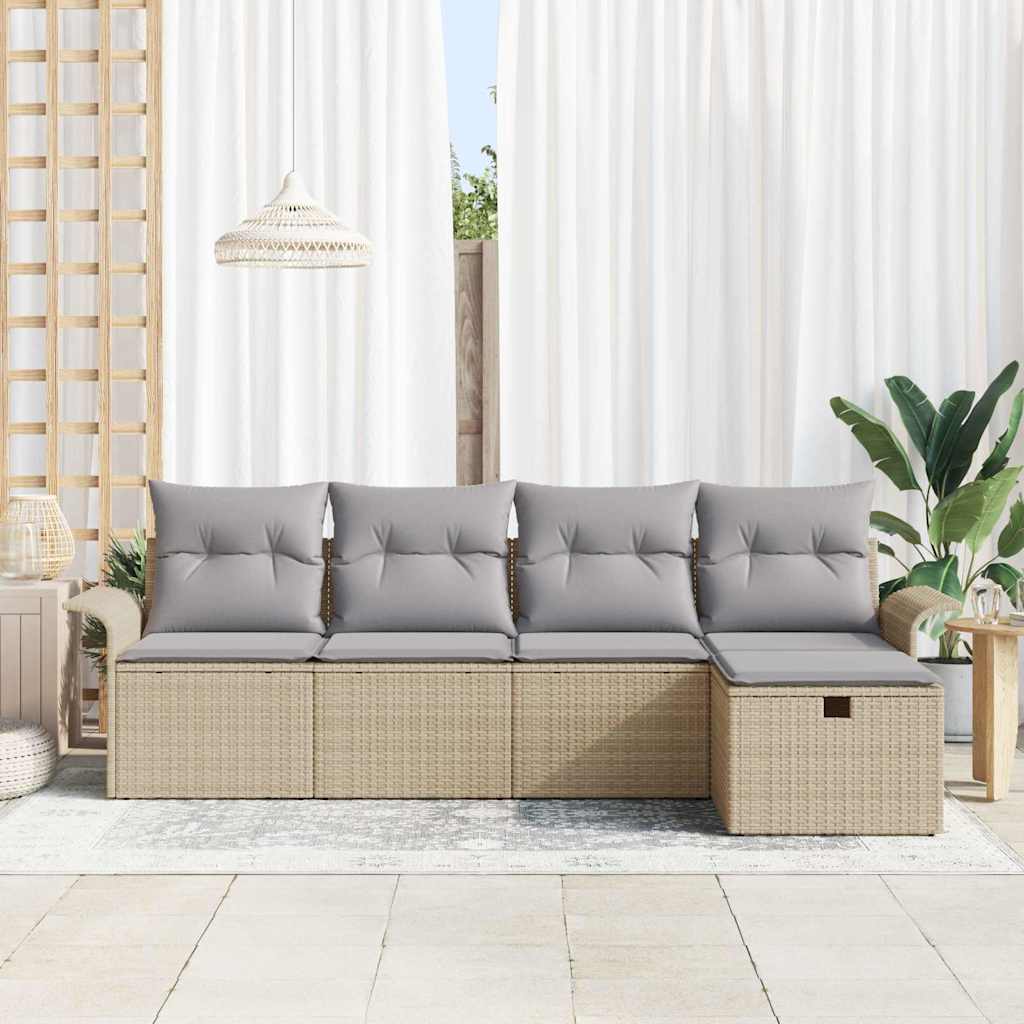 Tuinbankenset met kussen 5 pcs Beige en Licht Grijs poly rattan