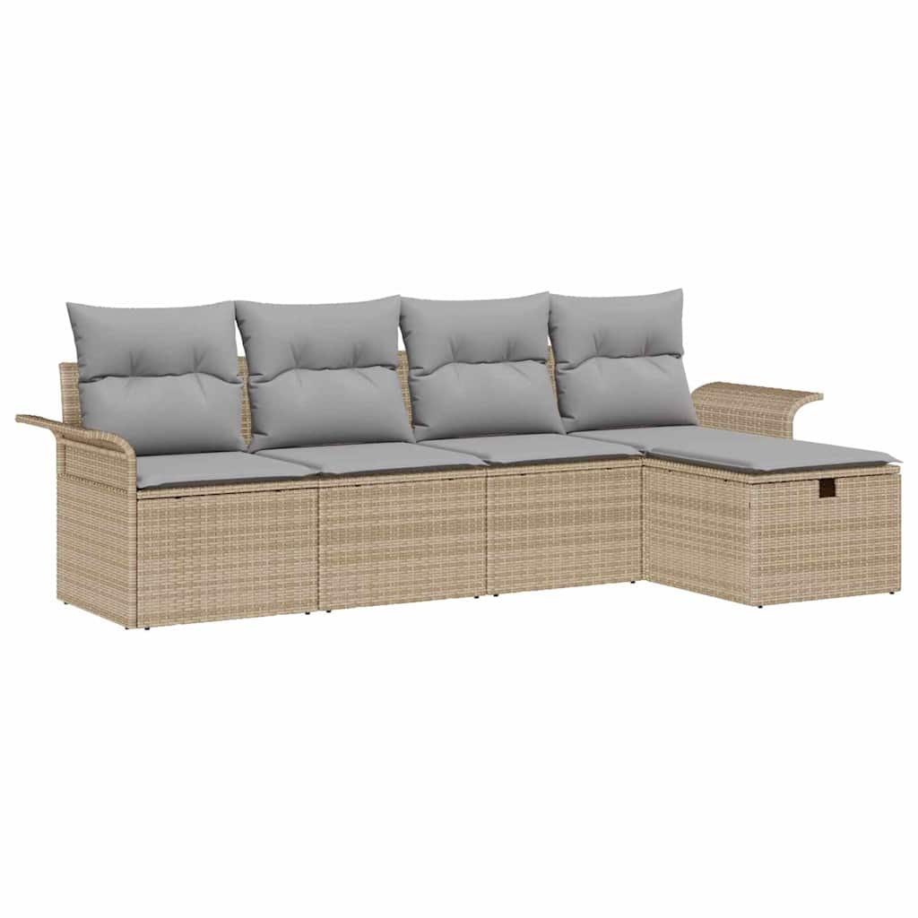 Tuinbankenset met kussen 5 pcs Beige en Licht Grijs poly rattan