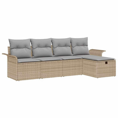 Tuinbankenset met kussen 5 pcs Beige en Licht Grijs poly rattan