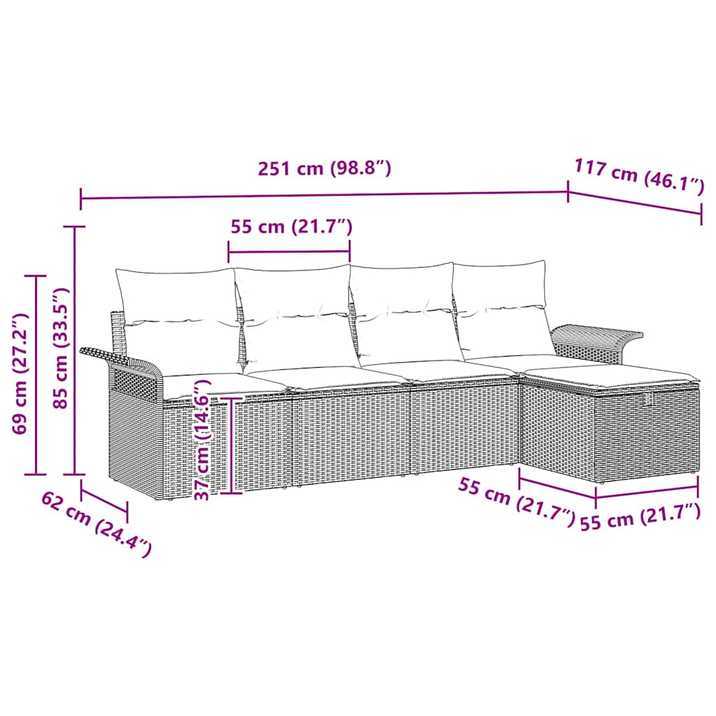 Tuinbankenset met kussen 5 pcs Beige en Licht Grijs poly rattan