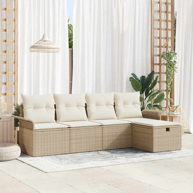 Tuinbankenset 5 st Beige en Crème poly rattan