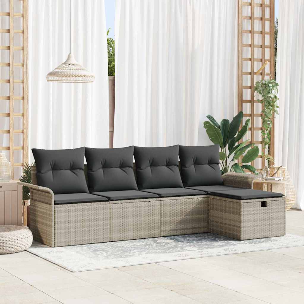 Tuinbankenset met kussen 5 pcs Lichtgrijs poly rattan
