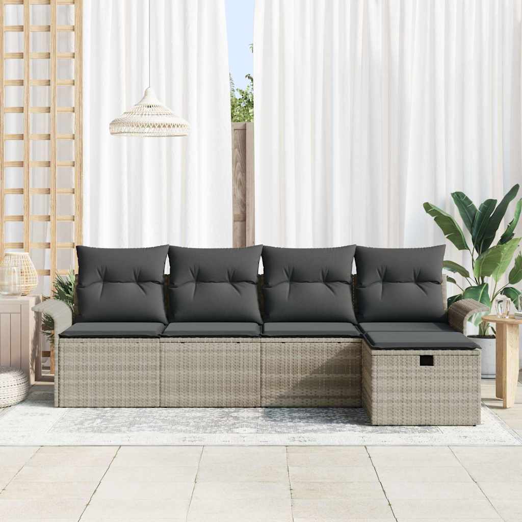 Tuinbankenset met kussen 5 pcs Lichtgrijs poly rattan