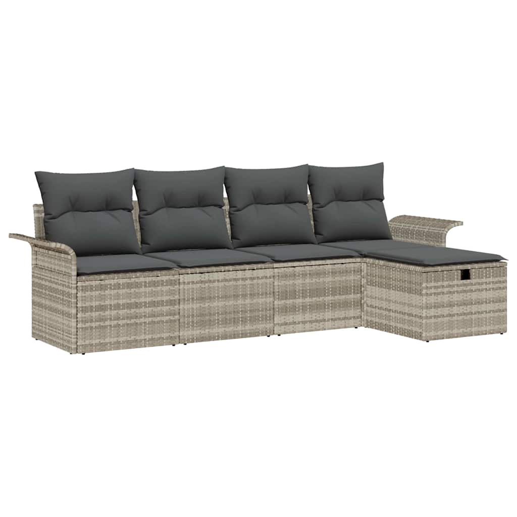 Tuinbankenset met kussen 5 pcs Lichtgrijs poly rattan