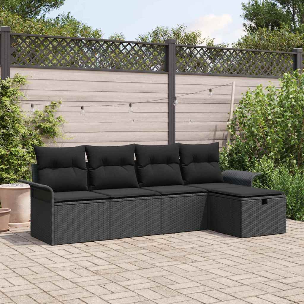 Tuinbankenset 5 st Zwart poly rattan