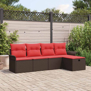 Tuin Sofa Set 5 st Bruin en Rood poly rattan