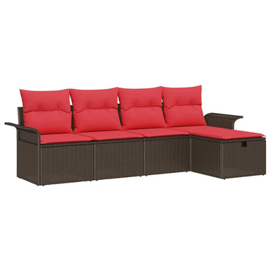 Tuin Sofa Set 5 st Bruin en Rood poly rattan