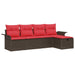 Tuin Sofa Set 5 st Bruin en Rood poly rattan