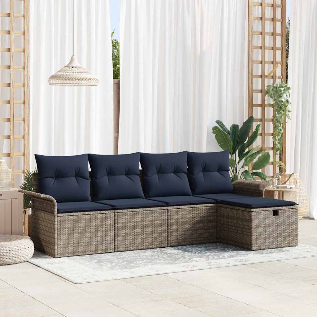 Tuin Sofa Set 5 st Grijs en Marineblauw poly rattan