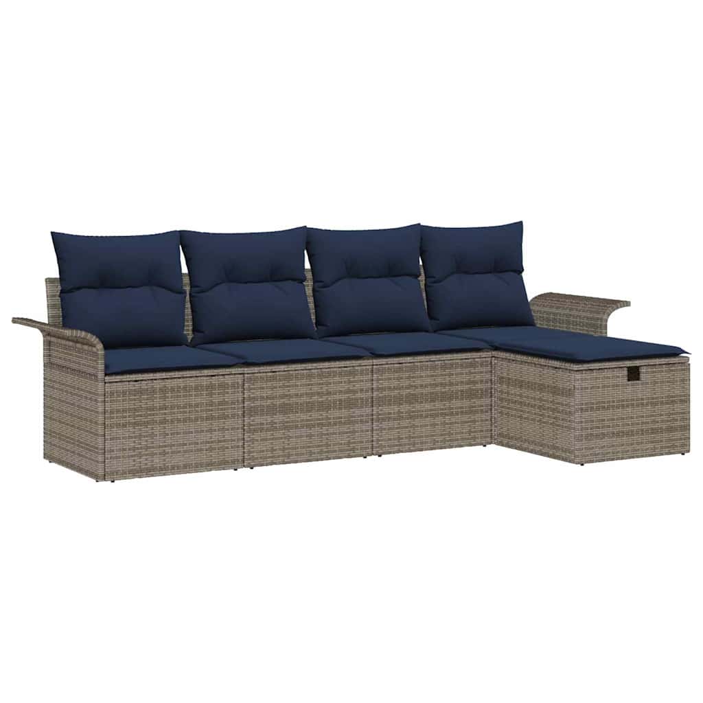 Tuin Sofa Set 5 st Grijs en Marineblauw poly rattan