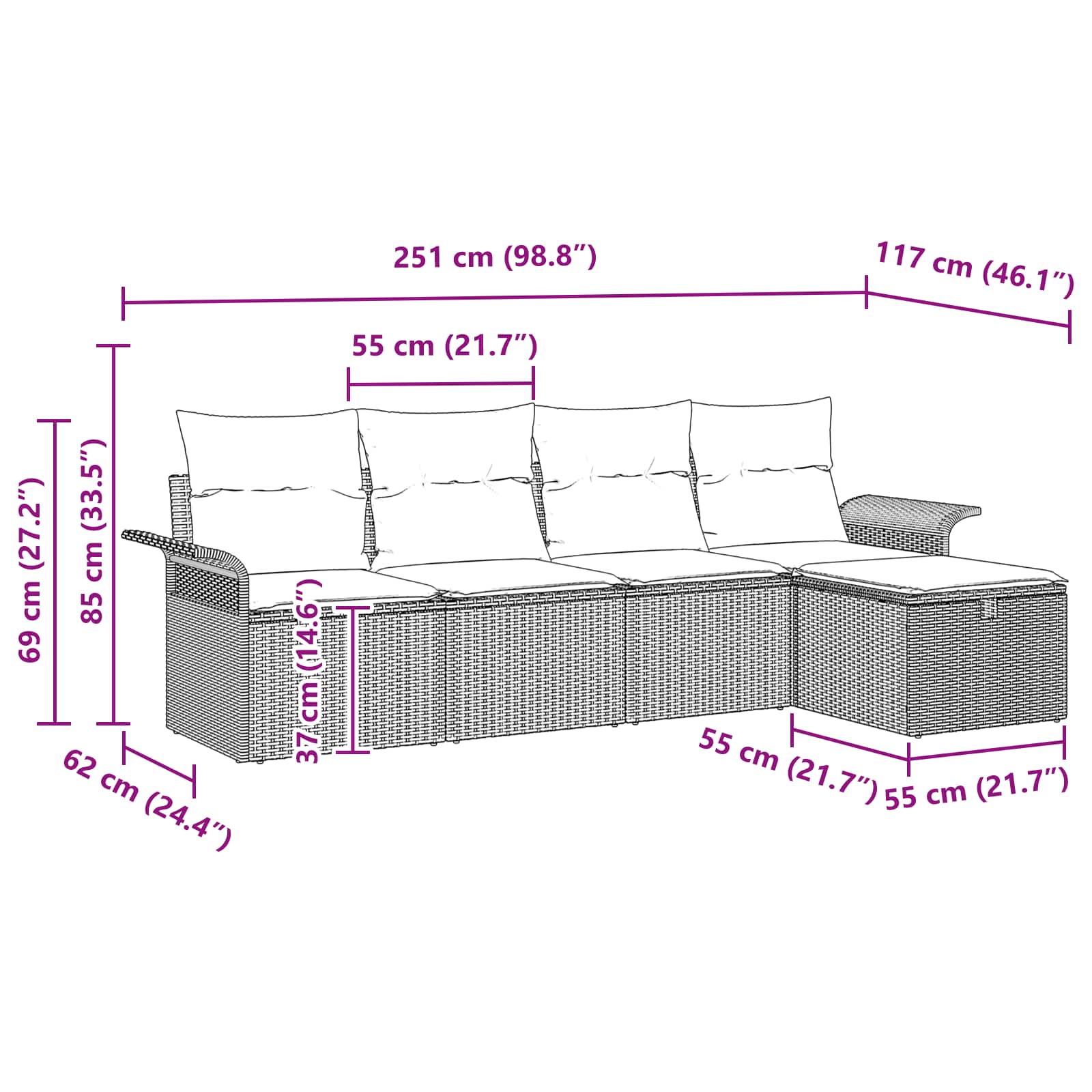 Tuin Sofa Set 5 st Grijs en Marineblauw poly rattan