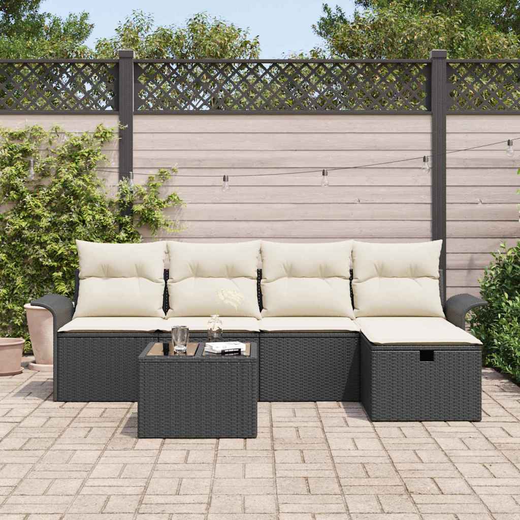 Tuinbankenset 6 st Zwart en Crème poly rattan