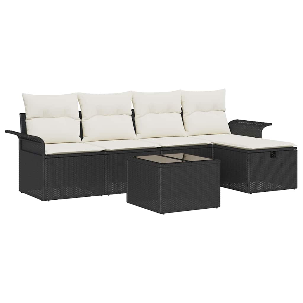 Tuinbankenset 6 st Zwart en Crème poly rattan