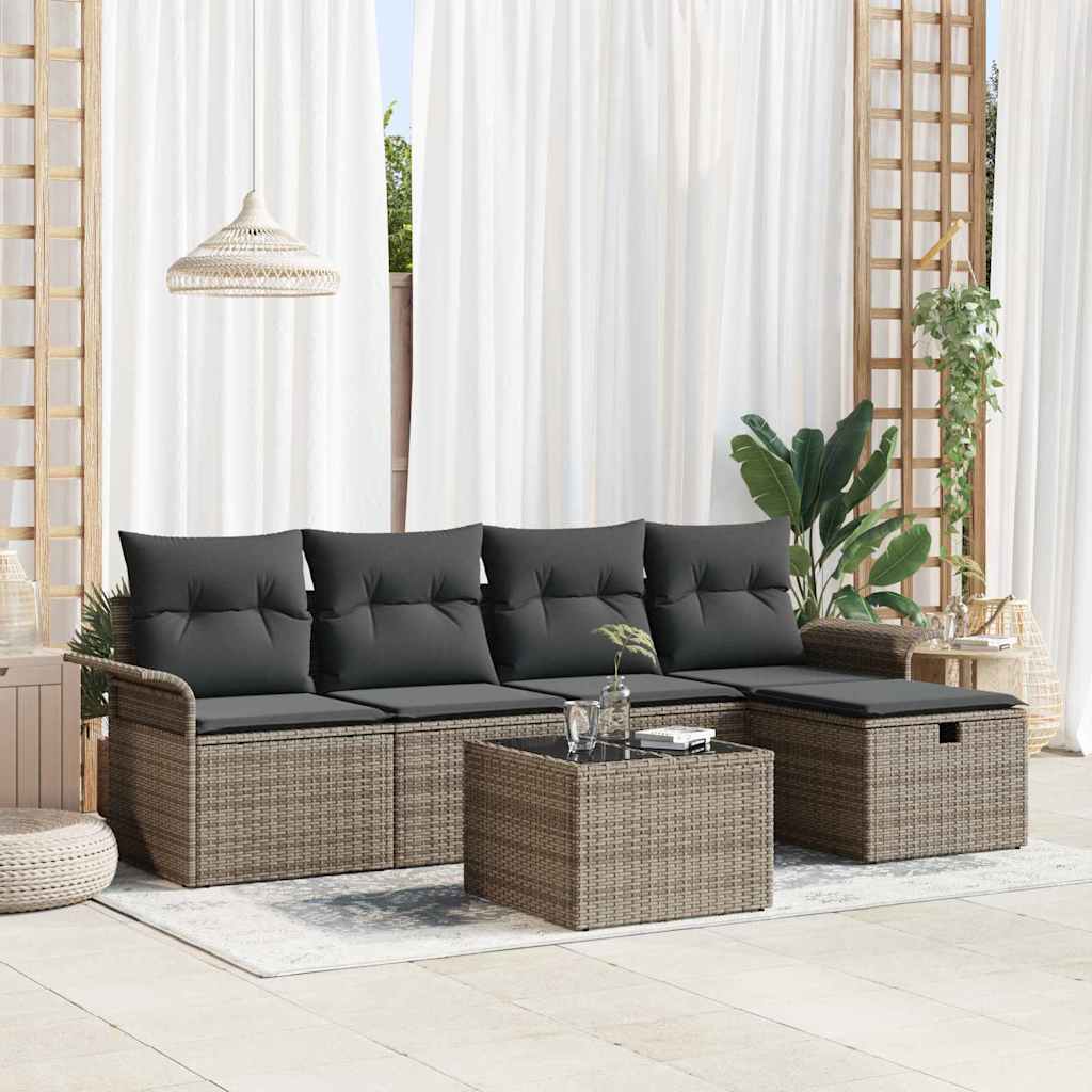 Tuinbankenset 6 st Grijs poly rattan