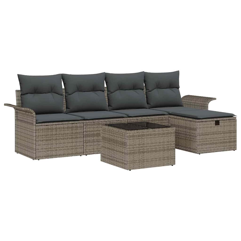 Tuinbankenset 6 st Grijs poly rattan