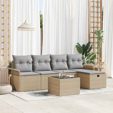 Tuinbankenset met kussen 6 pcs Beige en Licht Grijs poly rattan