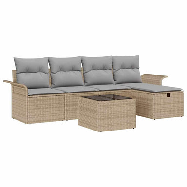 Tuinbankenset met kussen 6 pcs Beige en Licht Grijs poly rattan