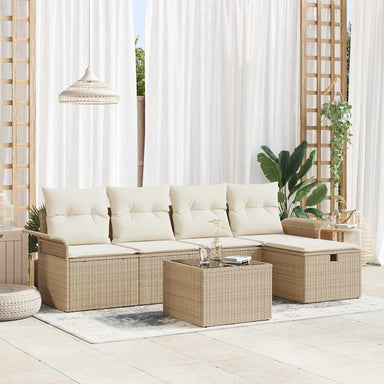 Tuinbankenset 6 st Beige en Crème poly rattan