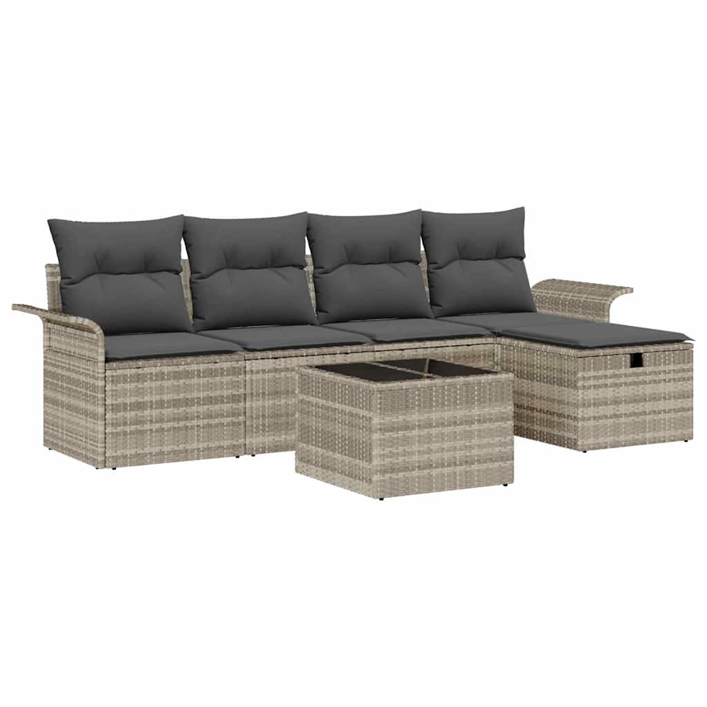 Tuinbankenset met kussen 6 pcs Lichtgrijs poly rattan