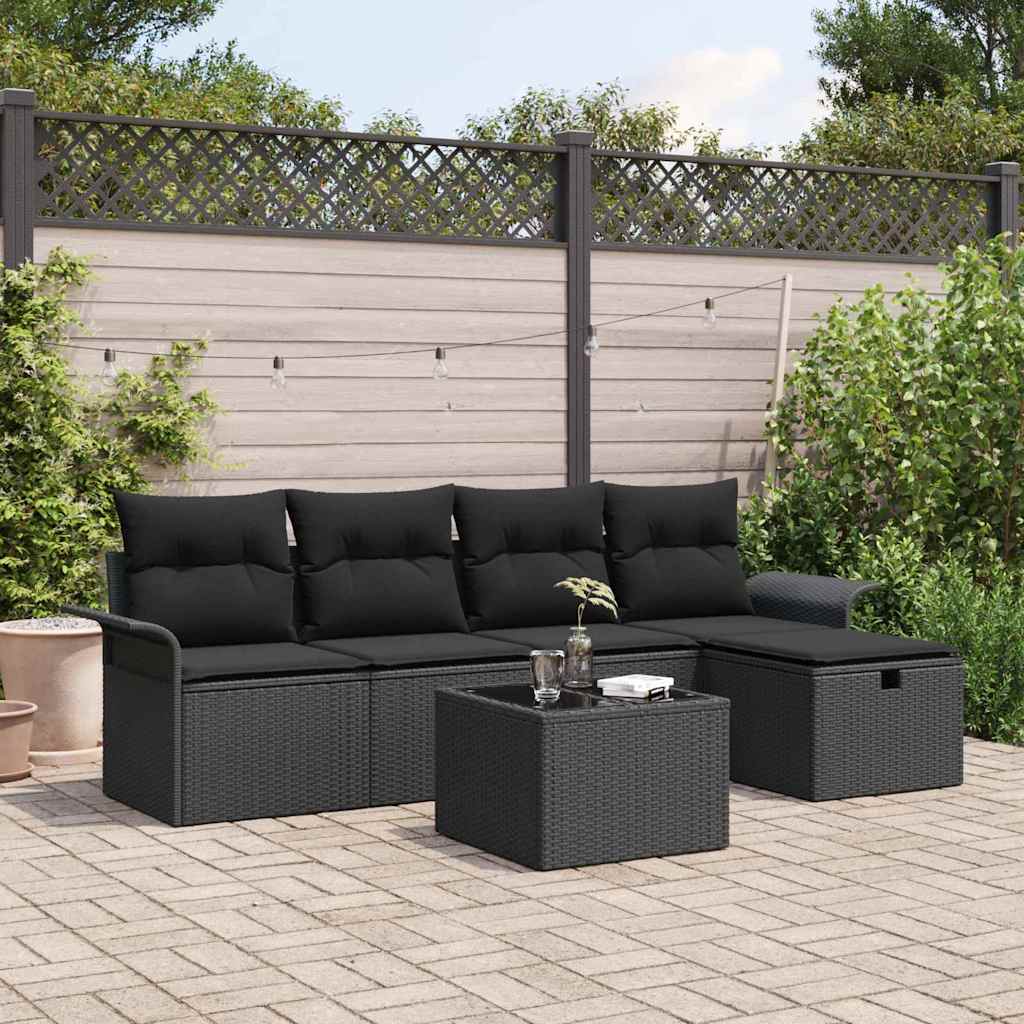 Tuinbankenset 6 st Zwart poly rattan