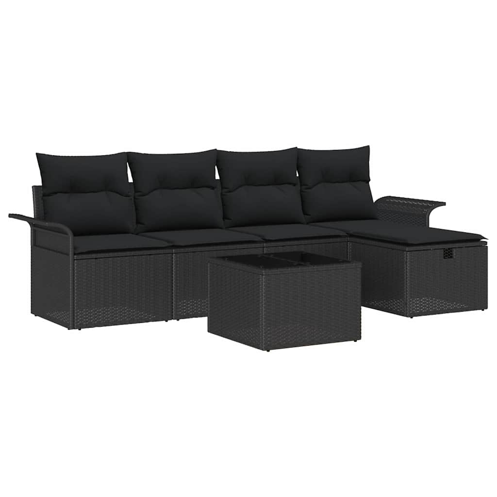Tuinbankenset 6 st Zwart poly rattan